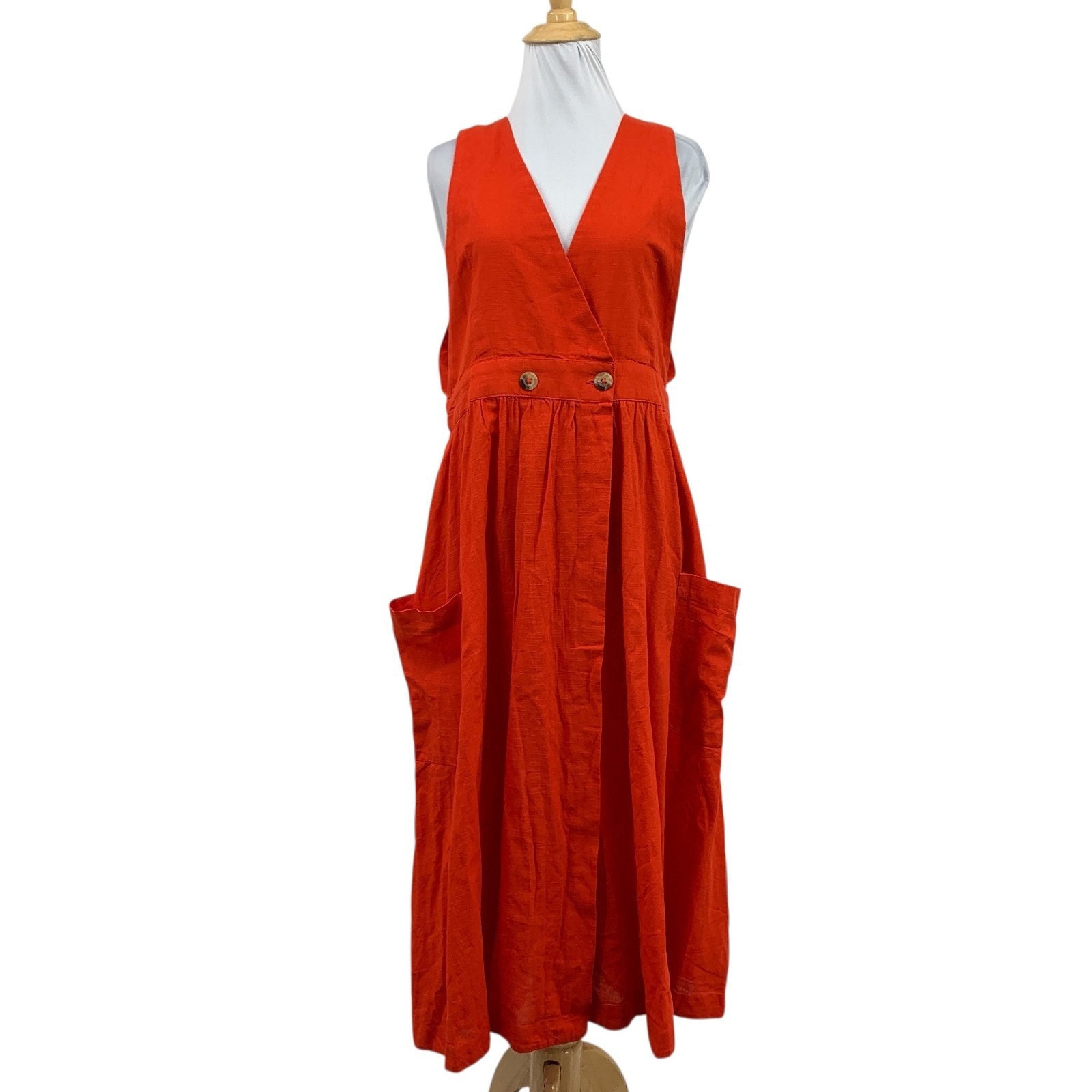 Free People Dress Womens L Large Red Diana Wrap Button Closure Side Pockets